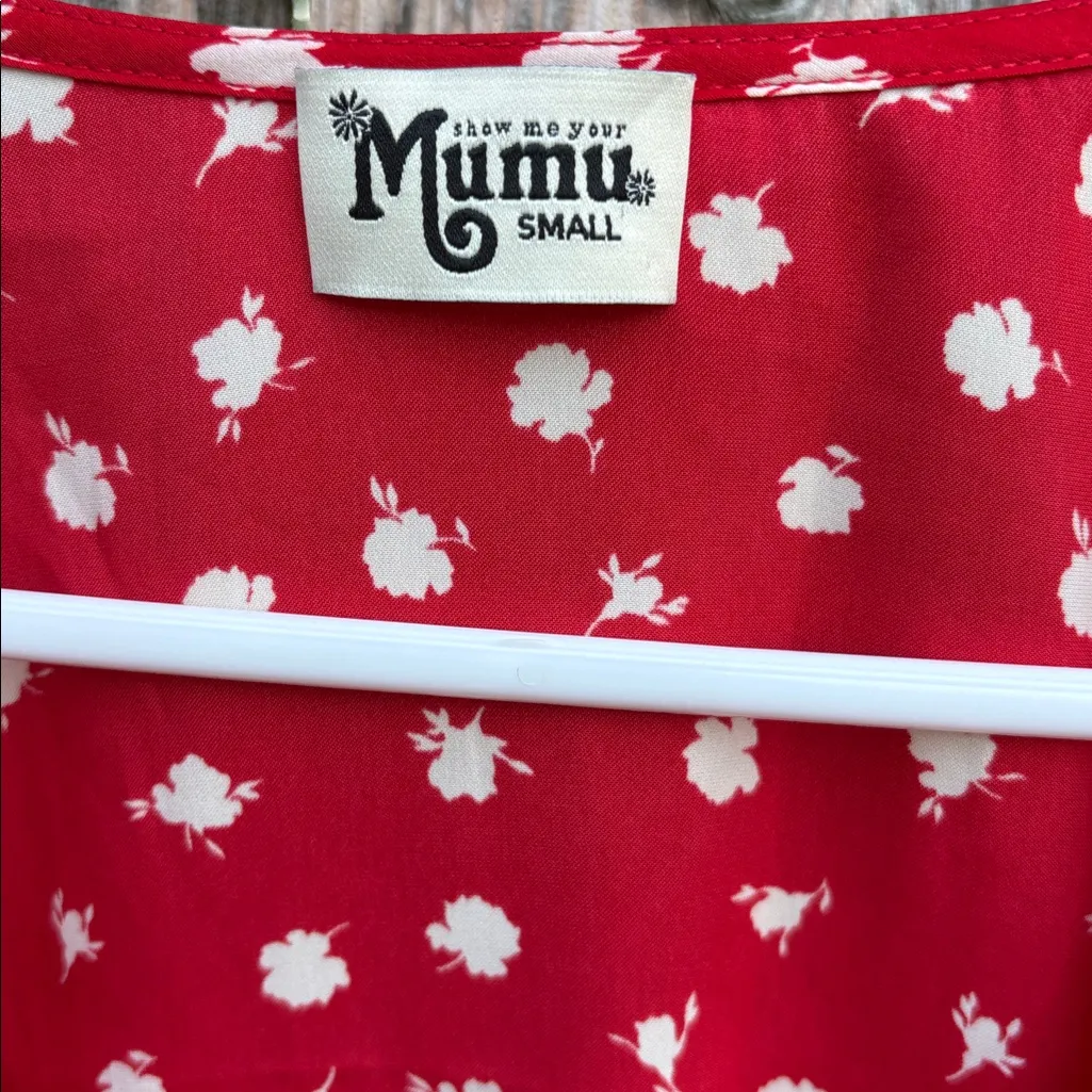 EUC Show Me Your Mumu Richie Surplice Top Red Off White Size Small - Image 4
