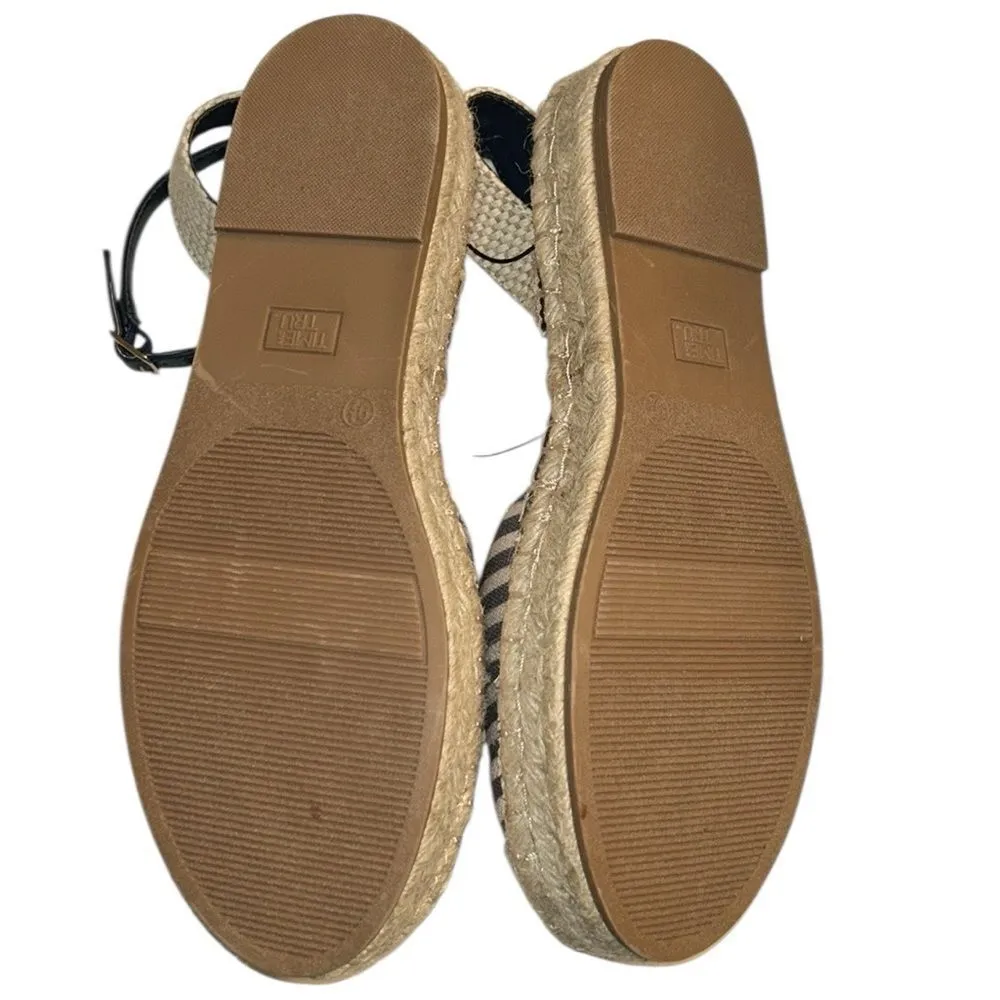 Time and Tru Stripe Ankle Strap Espadrille Shoes(Size 9.5) Blue - Image 4