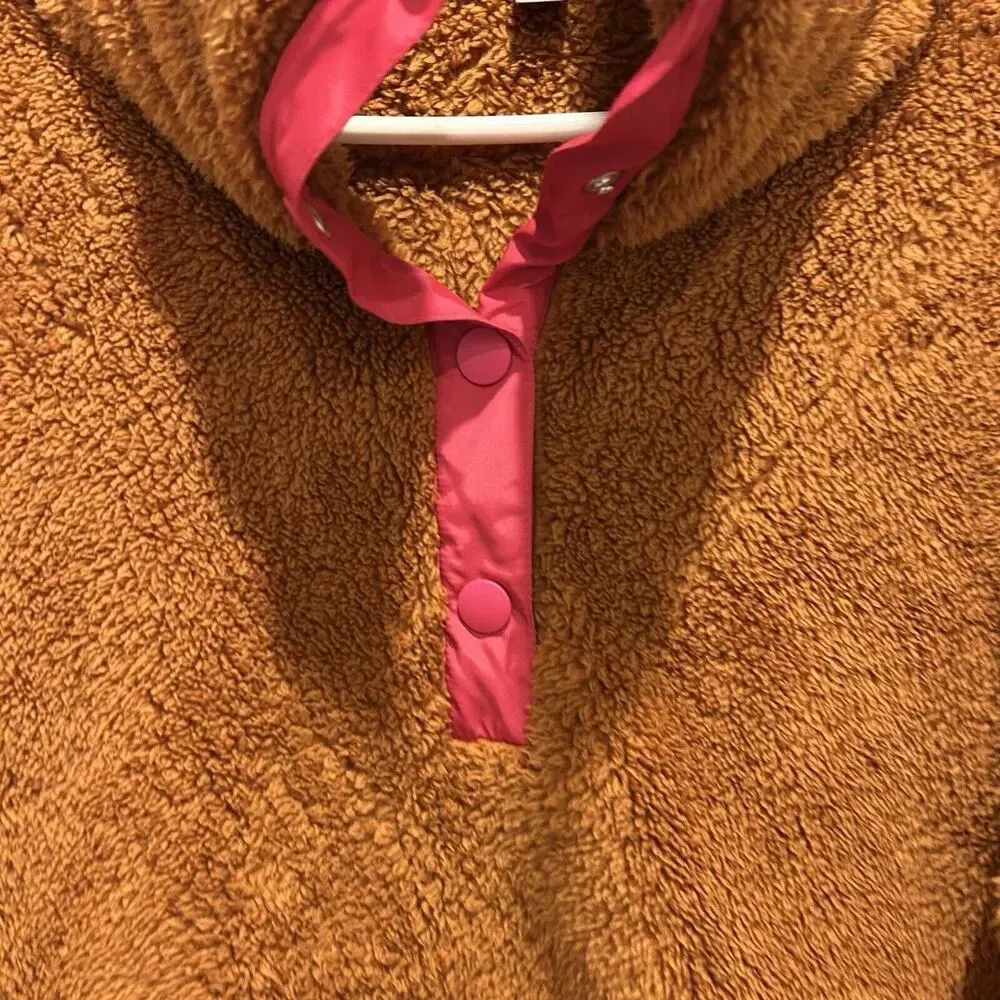 J. Crew Sweater Womens Large Brown Teddy‎ Fleece Sherpa Pullover Pockets - Image 2