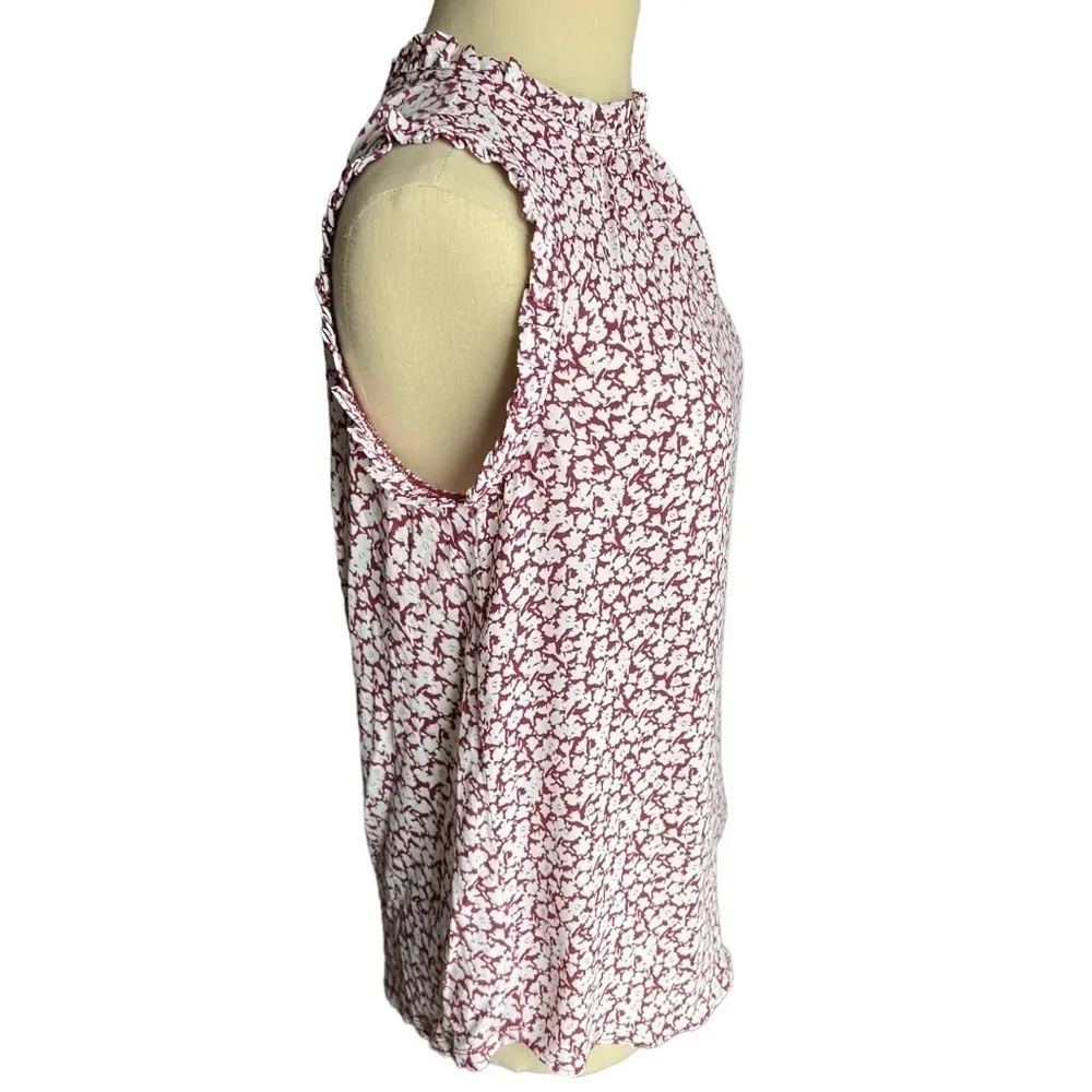 LOFT sleeveless red & white charming floral ruffle top blouse small petites - Image 3