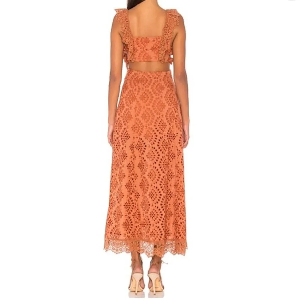 Nightcap x Carisa Rene Aimee Eyelet Copper Maxi Dress, EUC, Size XS MSRP $396 - Image 5