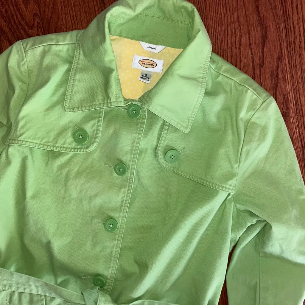 Talbots Stretch Pea Coat Jacket Size 8 Tie Waist Pistachio Size Medium - Image 5
