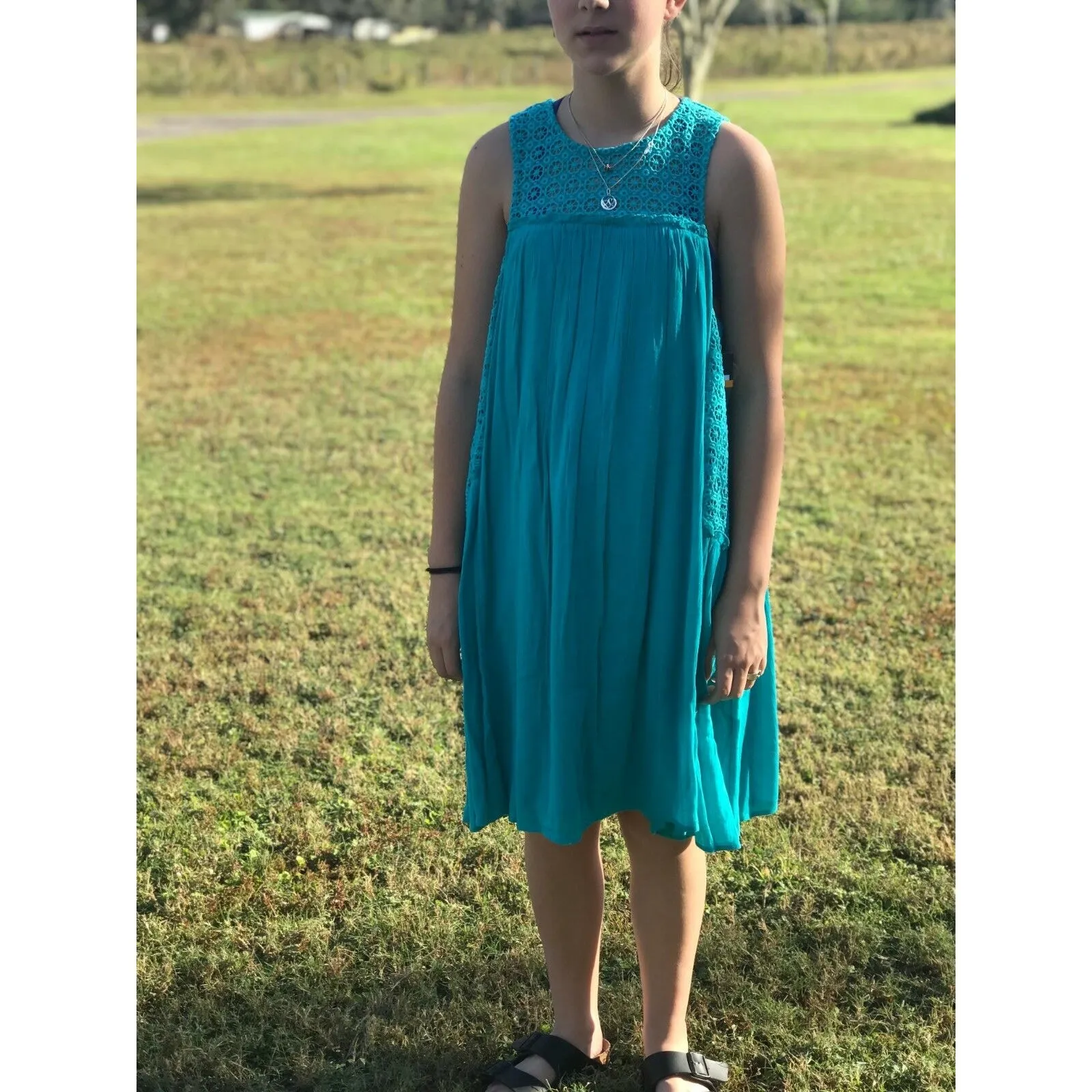 crown & ivy Womens Dress Size Small‎ Gauzy Tank Lace Turquoise Teal Swim Coverup - Image 2