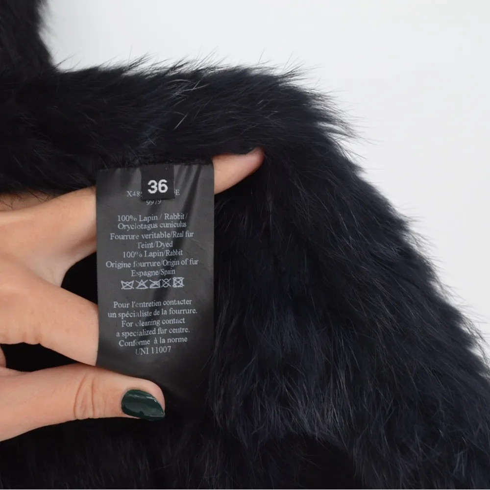 Yves Salomon Waterfall Front Sleeveless Vest Rabbit Fur Black Women's 36 S - Image 9