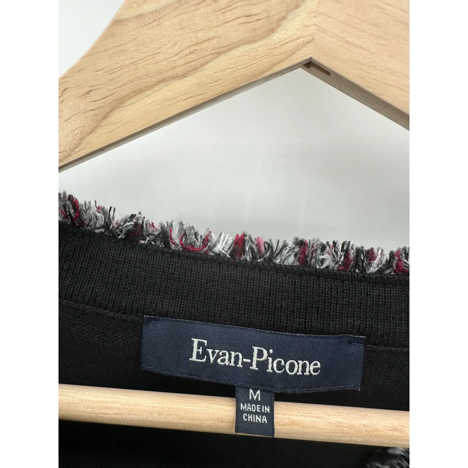 Evan-Picone Sweater Women MEDIUM Black Long Sleeve Fringe Trim Cardigan - Image 5