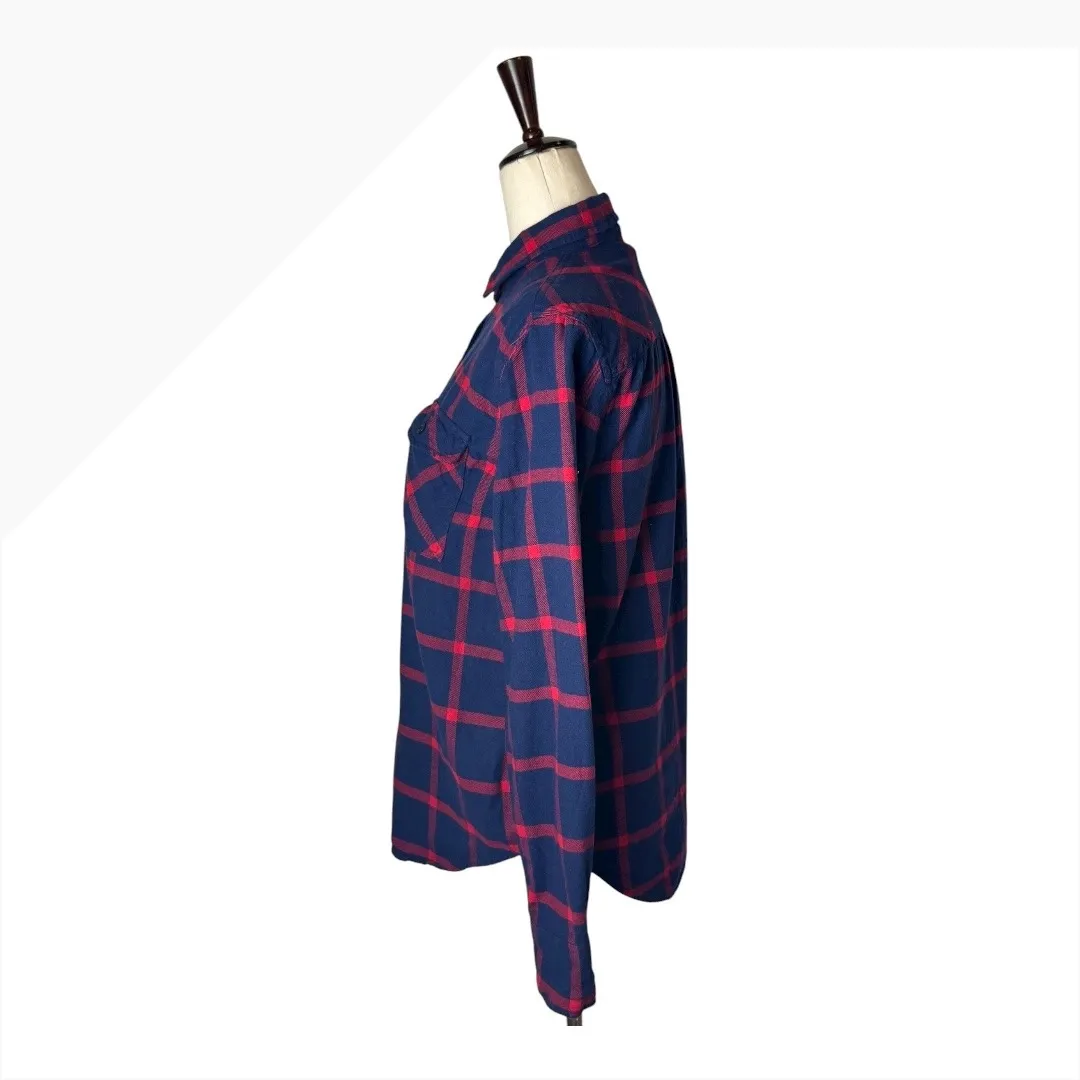 J Crew Shirt Women 2 Blue Red Plaid Long Sleeve Button‎ Down Flannel preppy - Image 6