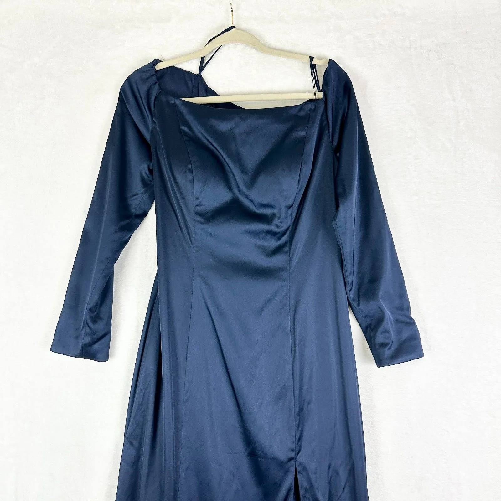 Mon Cheri Colette Off The Shoulder Long Sleeve Dress Size 14 NEW Navy Stretch - Image 3