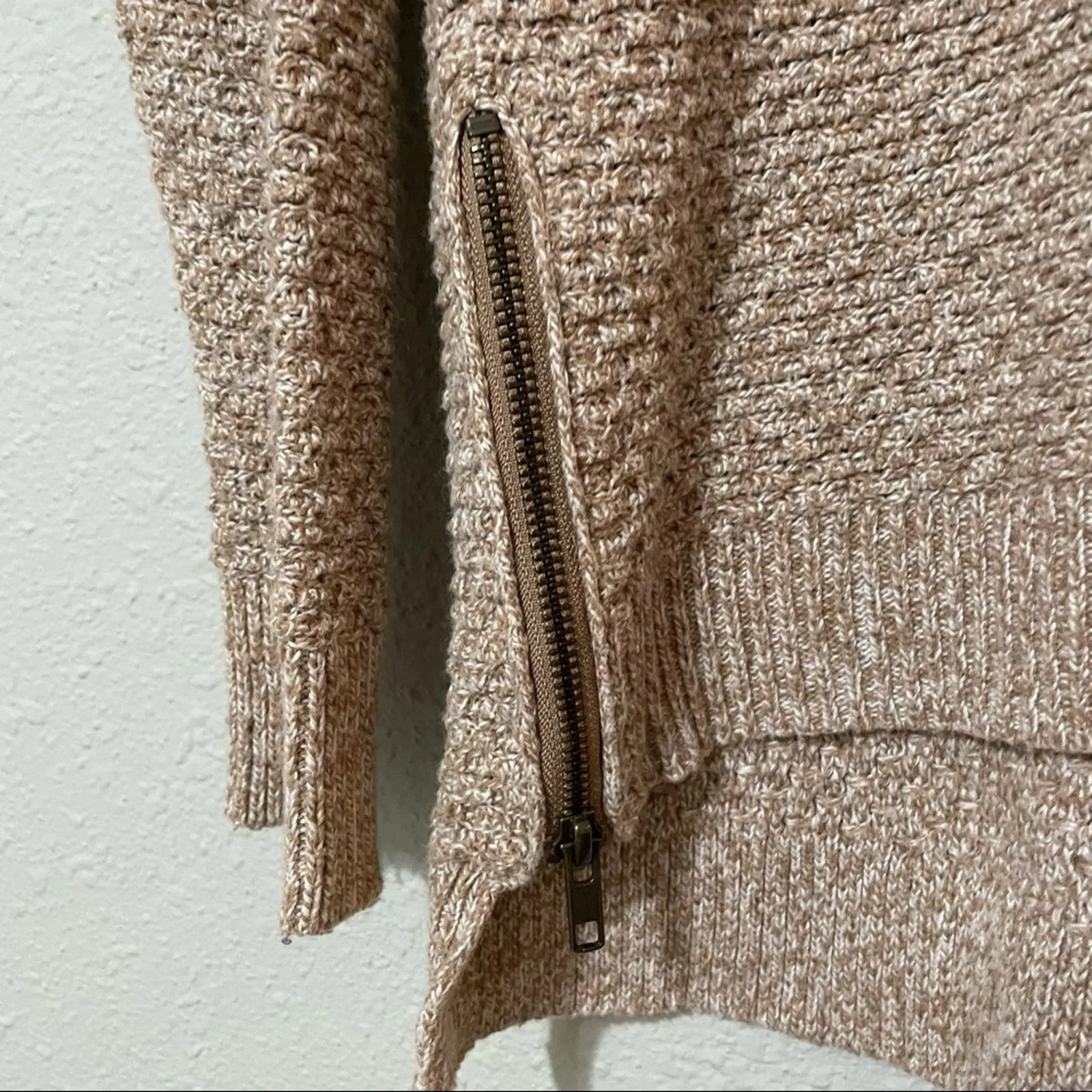 Madewell Beige Chunky Knit Side Zip Boxy Fit Sweater Womens XS Fall Casual - Image 4
