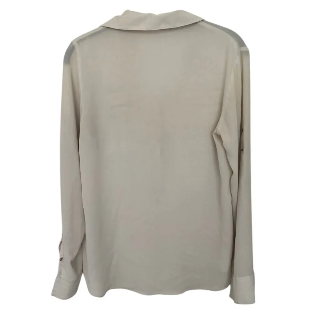 Express Lightweight Collared Blouse | Size S | White Zip-Pocket Button Front Top - Image 3