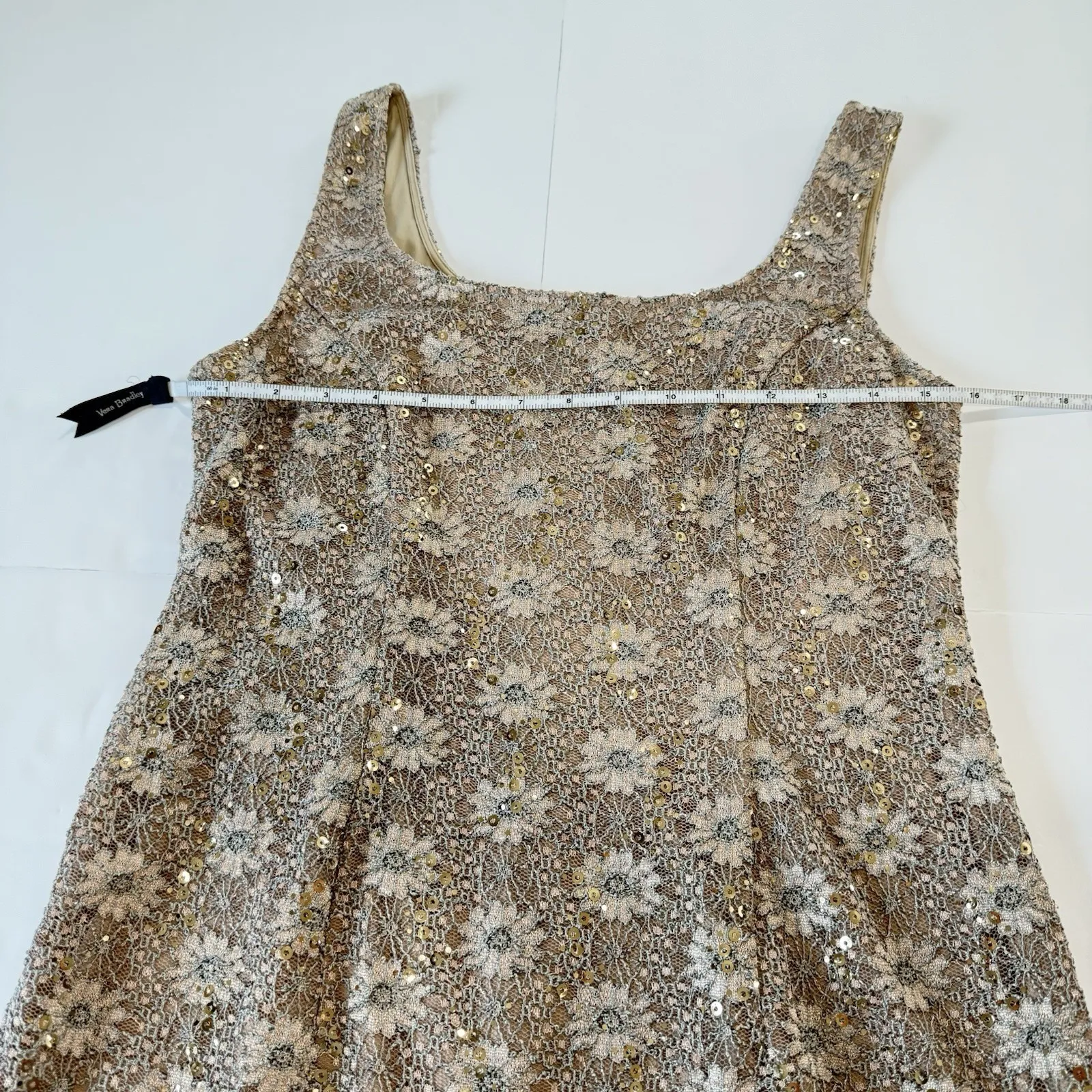 Alex Evenings Champagne Lace Sequin Two Piece Jacket Sleeveless Dress Size 8P - Image 11