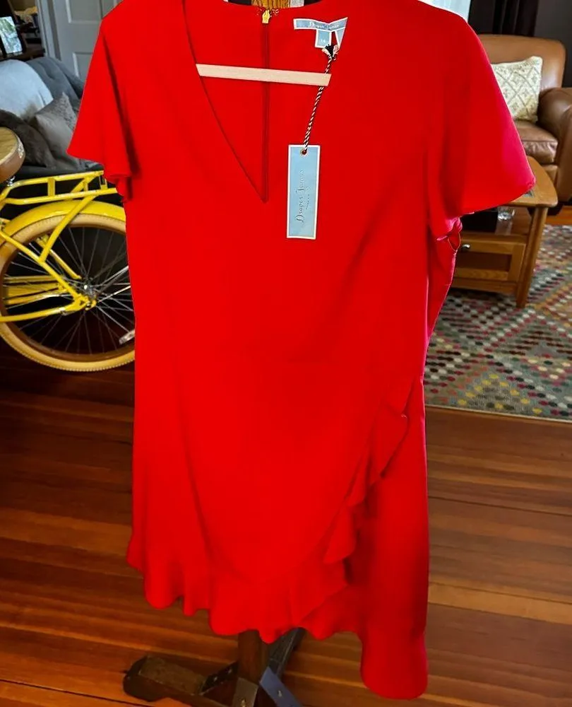 Lipstick Red Solid Flutter Dress sz 14 - Image 5
