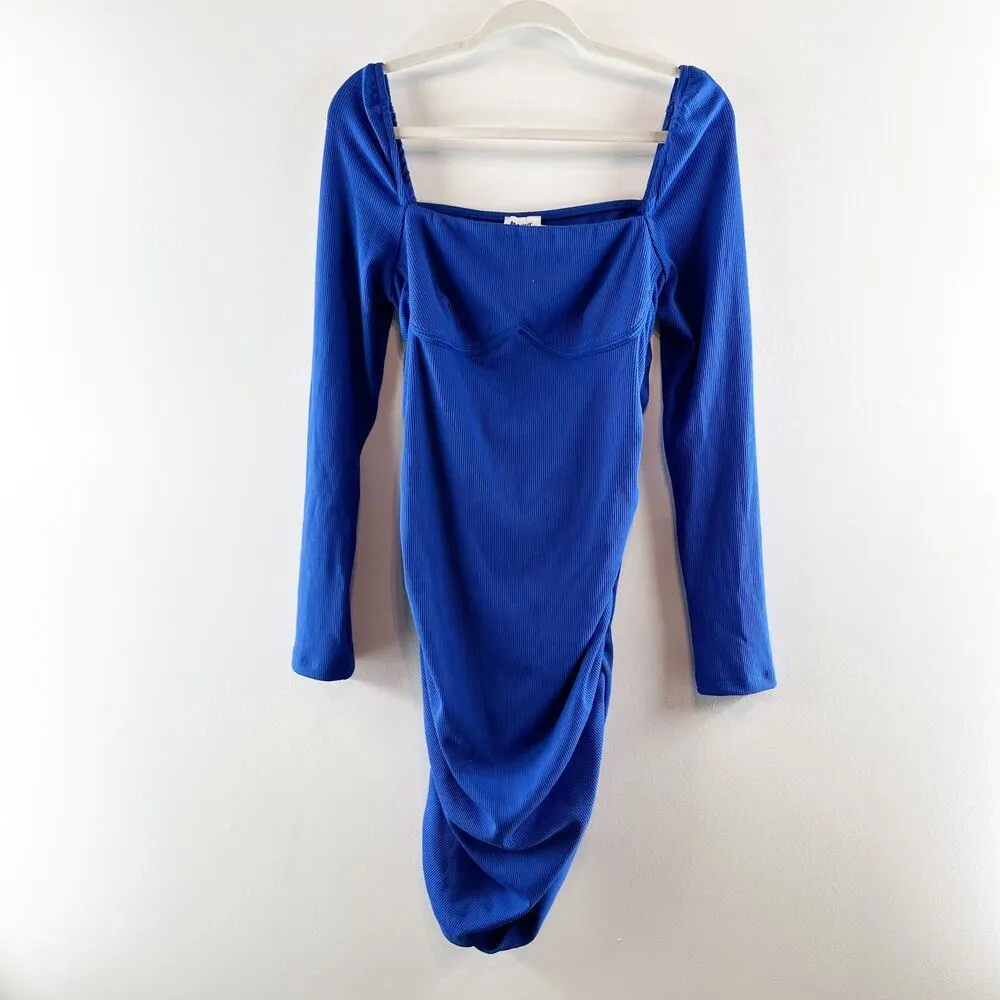 Princess Polly Portia Long Sleeve Ribbed Square Neck Mini Dress Blue 12 - Image 2