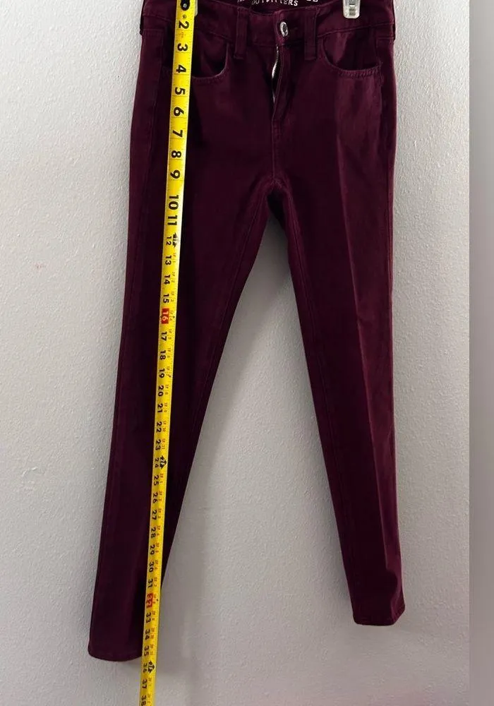 American Eagle Women Red Burgundy Jegging Jean‎ 360 size 0 super stretch - Image 6