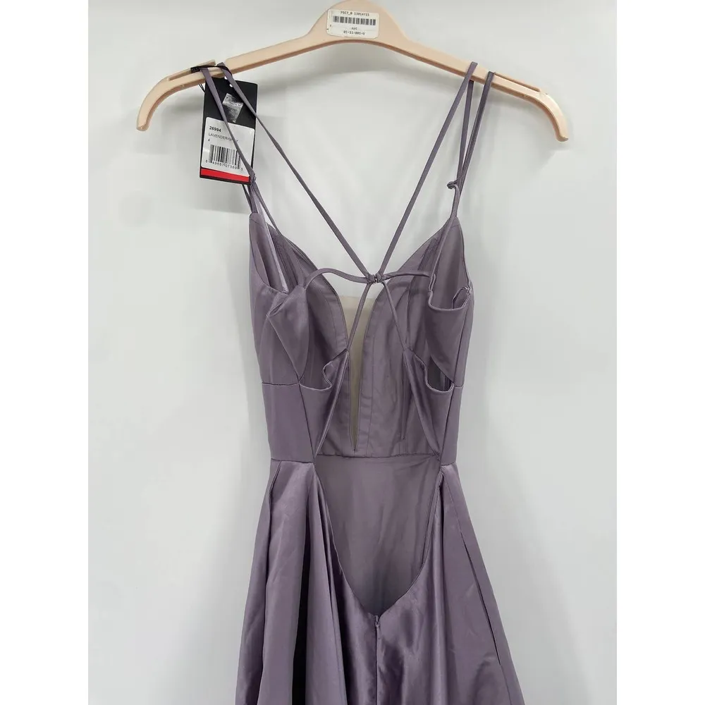 La Femme 26994 Lavender Strappy Back Satin Plunge Neck Formal Ballgown Sz 4 NWT - Image 7