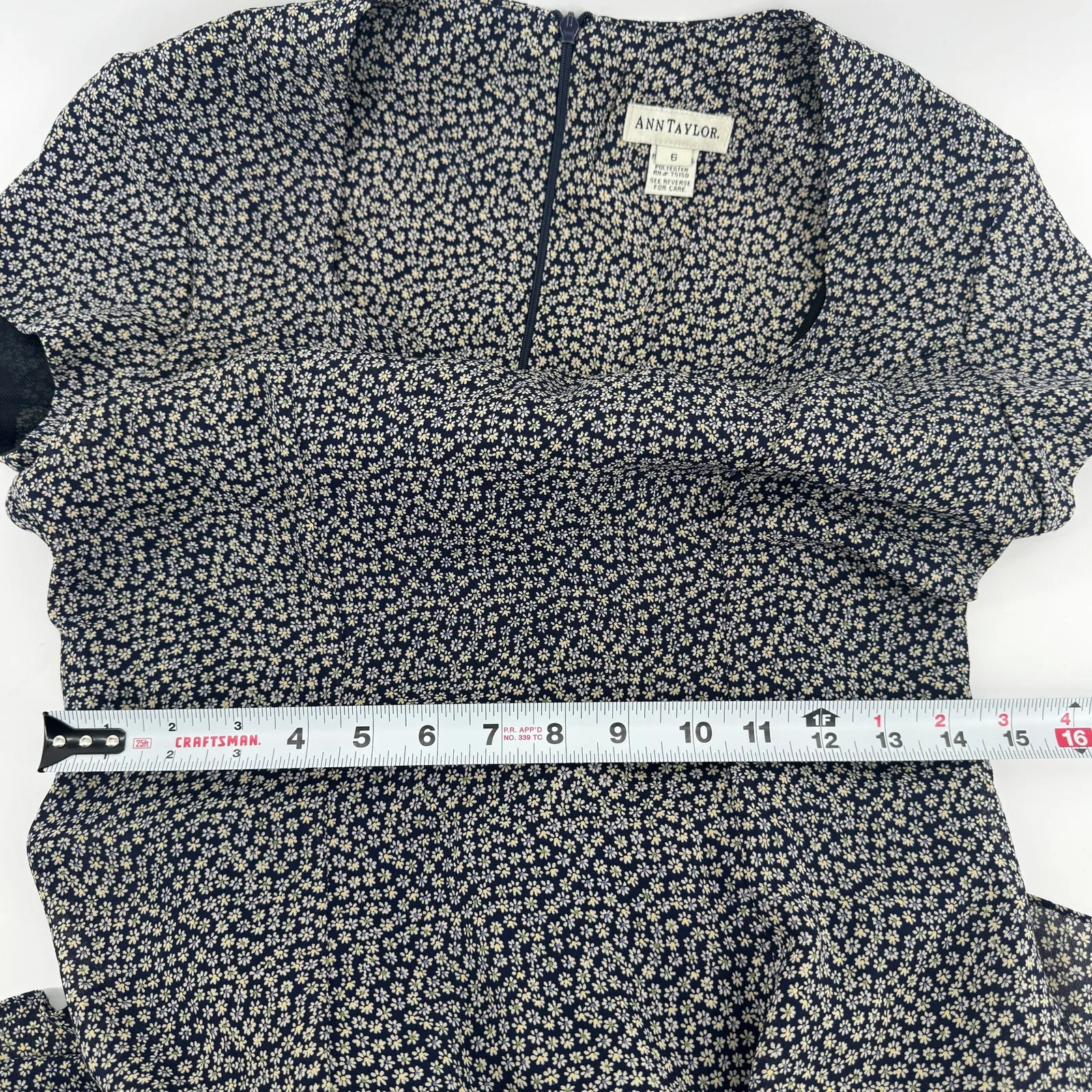 VTG 90s Ann Taylor Ditsy Floral Mini Sundress Size 6 Daisy Navy Cap Sleeve - Image 7