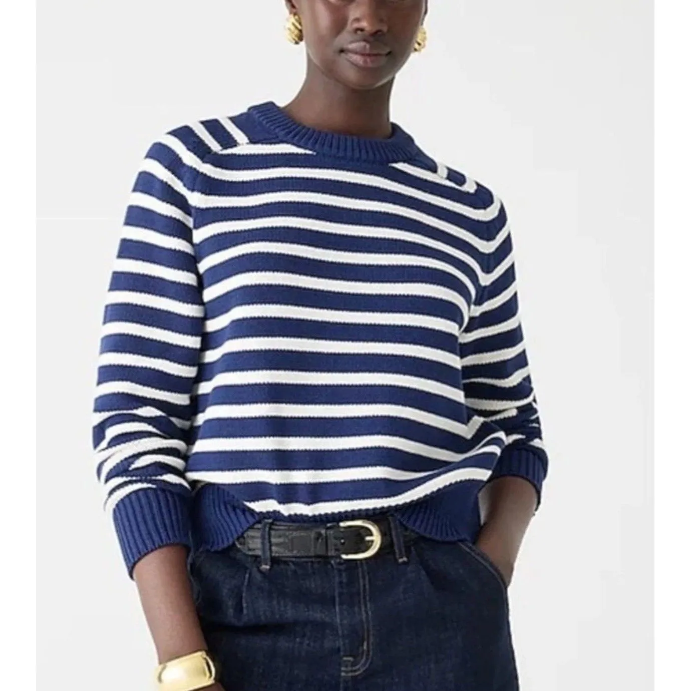 NWT J.Crew Relaxed Stripe Crewneck Sweater Womens Chunky Knit Nautical Fisherman - Image 4