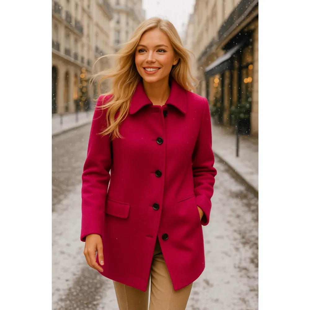 Harvé Benard Wool Cashmere Peacoat Fuchsia Winter Outerwear Classic Preppy Warm - Image 2