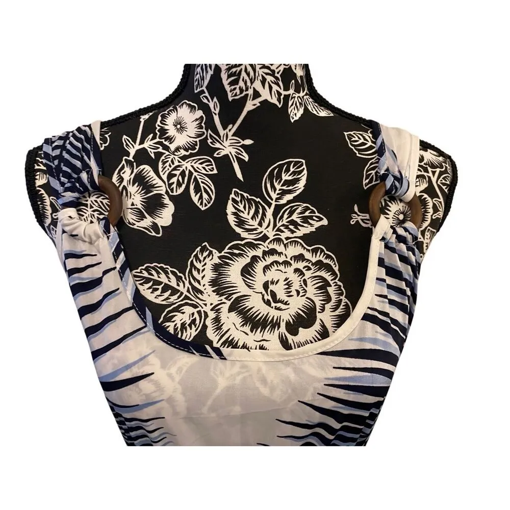 Vld Floral Dress Tropical Sundress Palm Leaves Midi Dress Summer Vacation Beach White Size M - Image 5