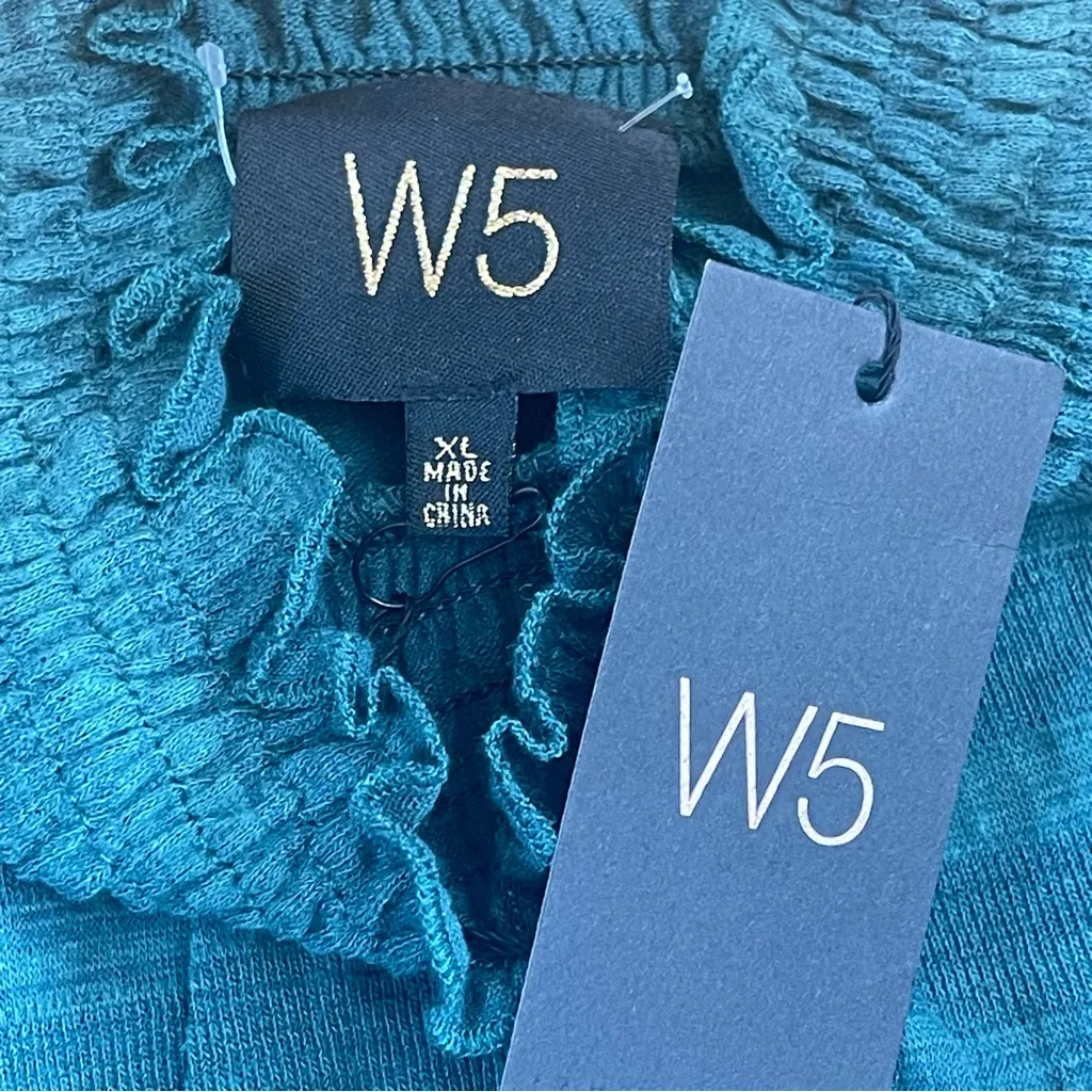 W5 Green striped  short sleeves turtleneck smoked neck top blouse Sz XLarge New - Image 8