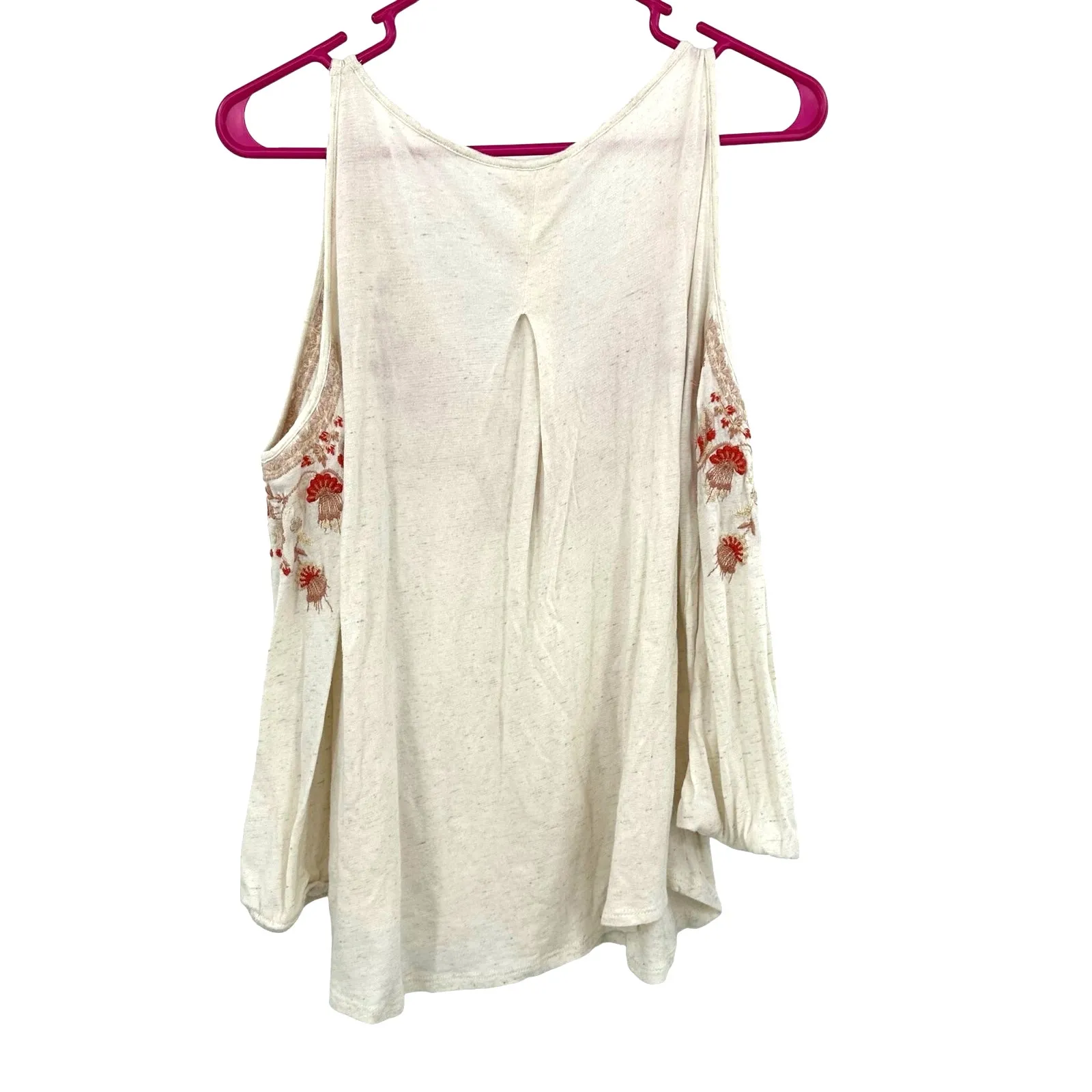Lucky Brand Size Small Shirt White‎ Red Floral Cold Shoulder Long Sleeve V Neck - Image 2