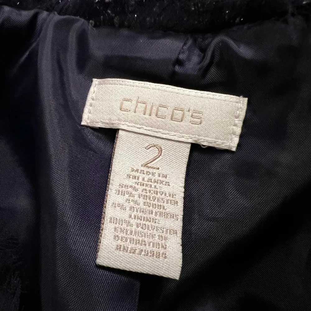 Chicos Womens Tweed Blazer Jacket Sparkle Fringe Purple Chico’s Size 2 - Image 7