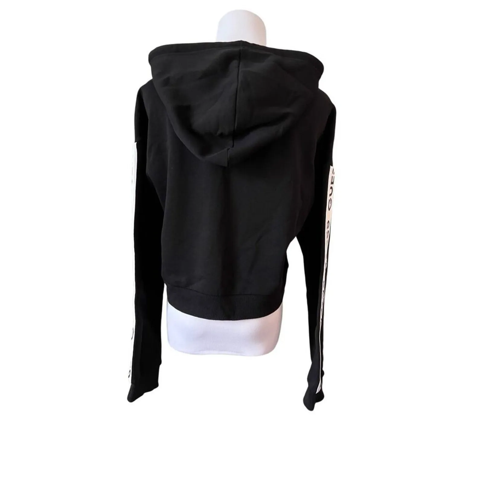 Guess Los Angeles‎ Black Cropped Hoodie Sweatshirt LARGE Activewear Streetwear - Image 5