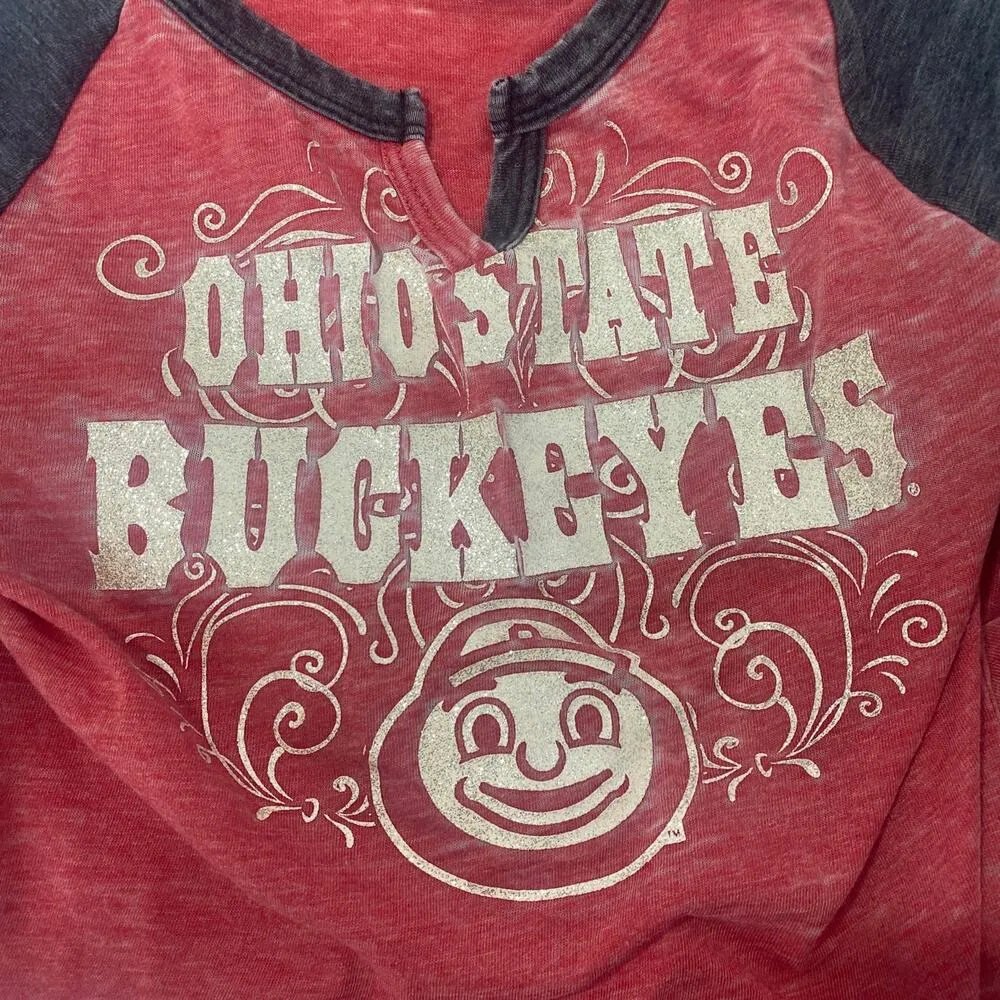 Team Athletics Ohio State Buckeyes Long Sleeve Graphic Sparkle Tee women sz L - Image 6
