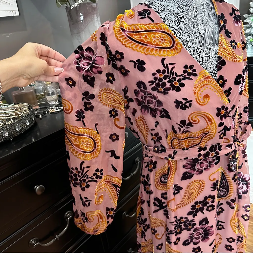 Adelyn Rae Velvet Burnout Paisley Wrap Midi Dress | Boho Romantic | L - Image 5