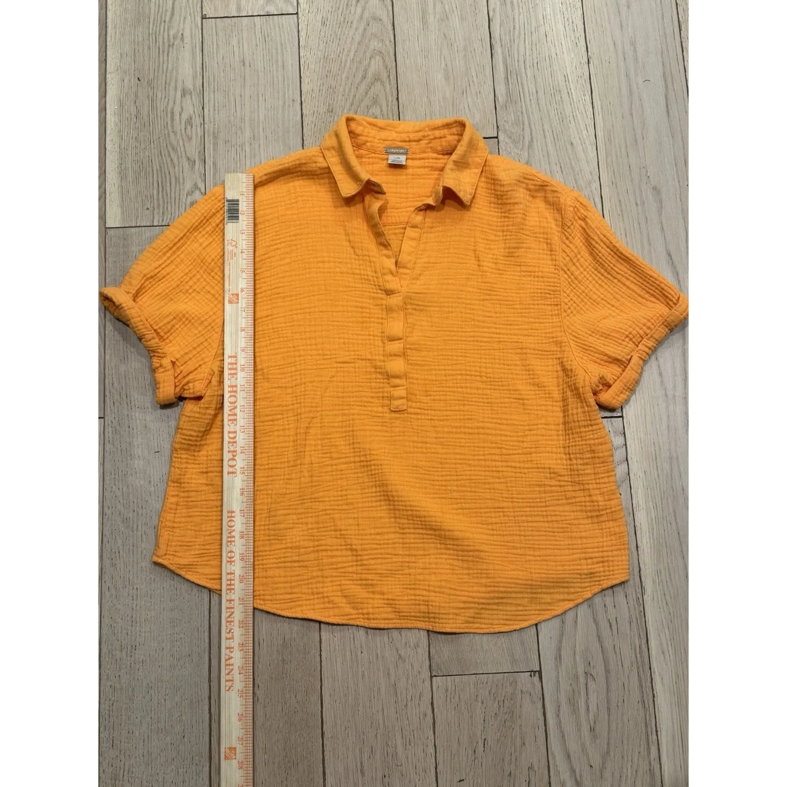 MAGASCHONI Blouse Womens L Top‎ Beach Summer Short Sleeve Orange Organic Cotton - Image 3