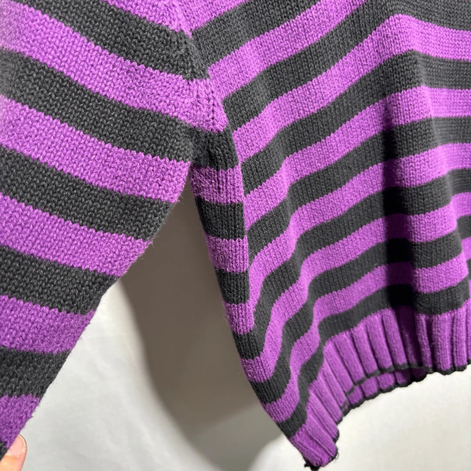 Vintage‎ Purple Black Striped V Neck Long Sleeve Sweater Top Womens S Blokecore - Image 5