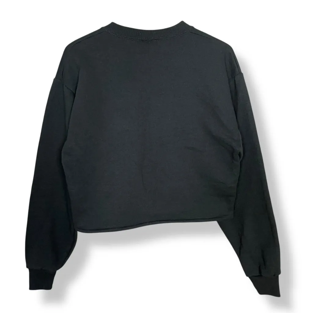 Vintage Sweatshirt Patchwork DIY Crop Top Black Crew Neck Eclectic One of a Kind - Image 2