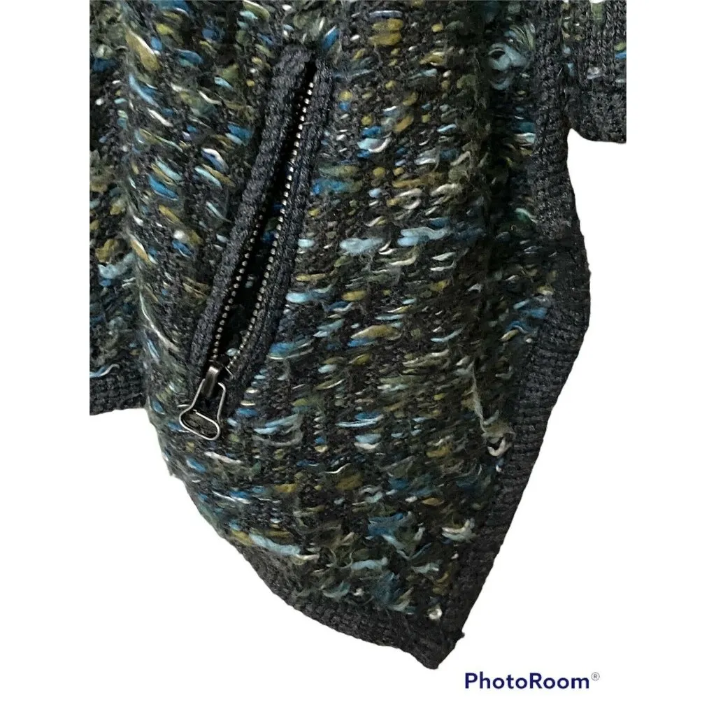 Moth Anthropologie Keavy Jacquard Open Cardigan Sweater Chunky Knit Green Small Blue - Image 8