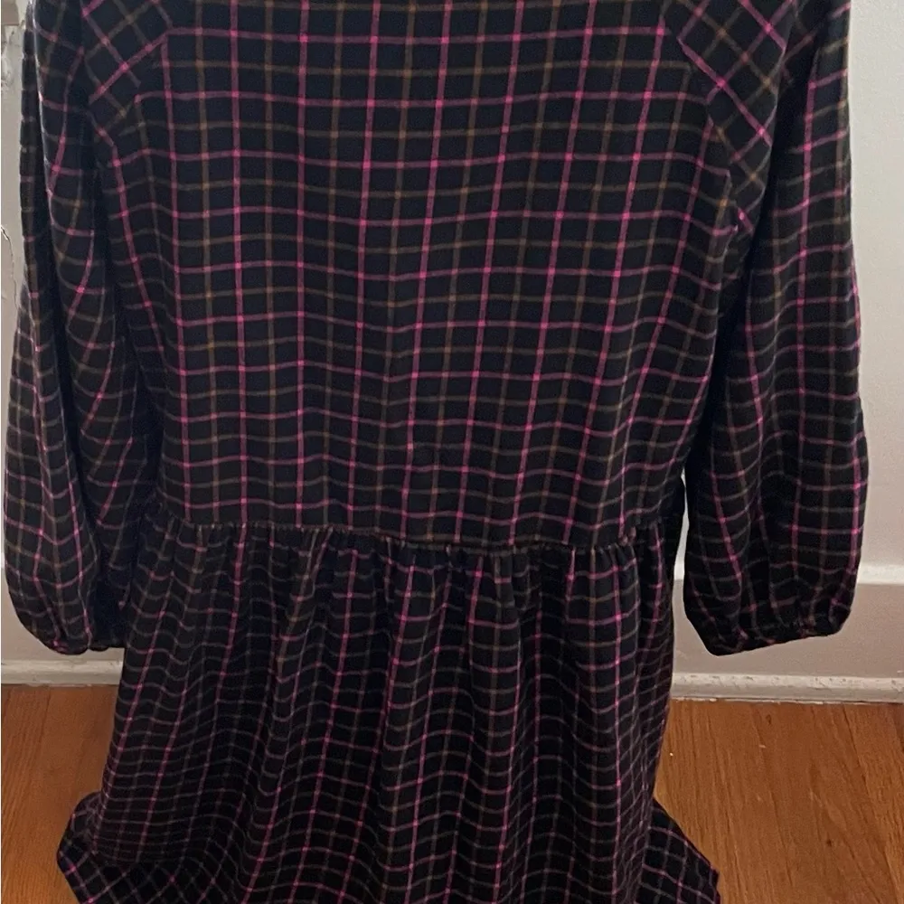 Madewell plaid flannel pink black raglan button front shirt dress w/pockets 0 - Image 12
