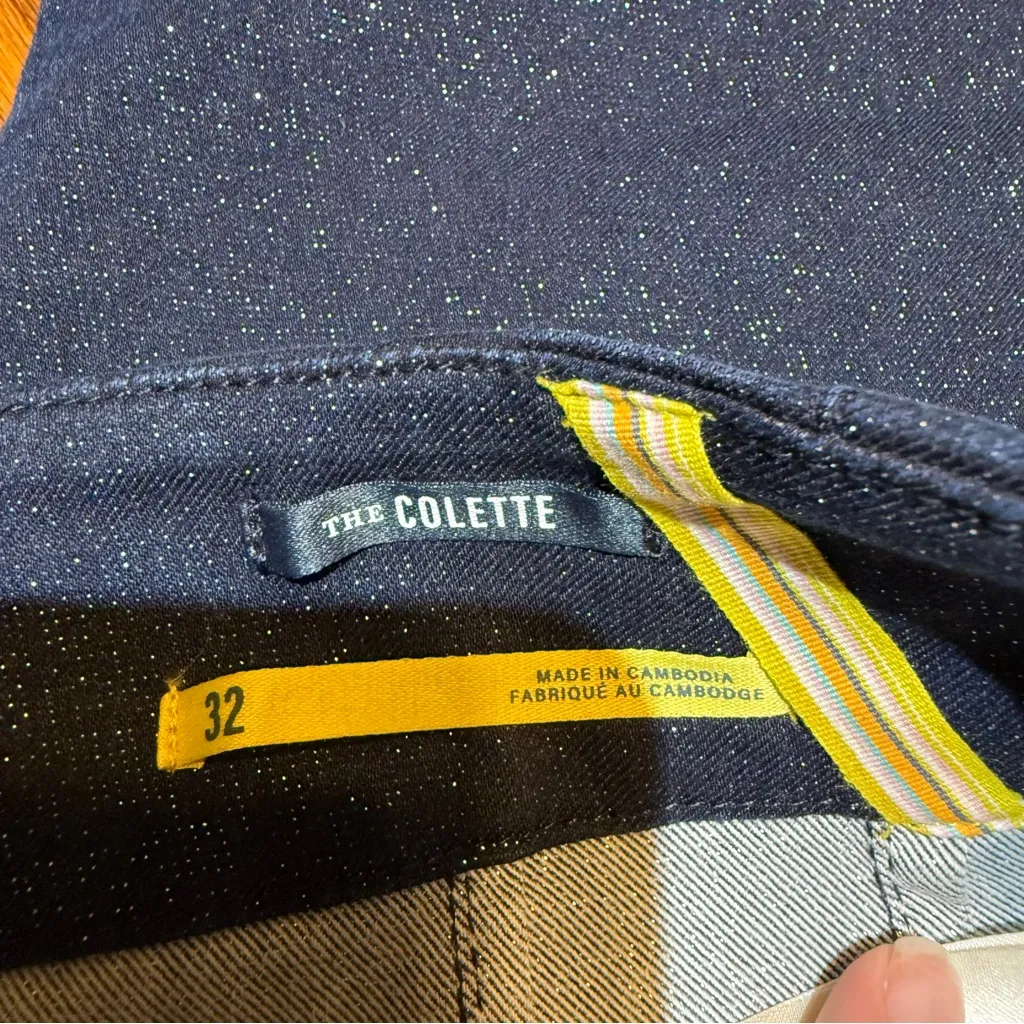 Anthropologie The Colette Maeve Sparkle Denim Cropped Wide Leg Jeans Size 32 - Image 4