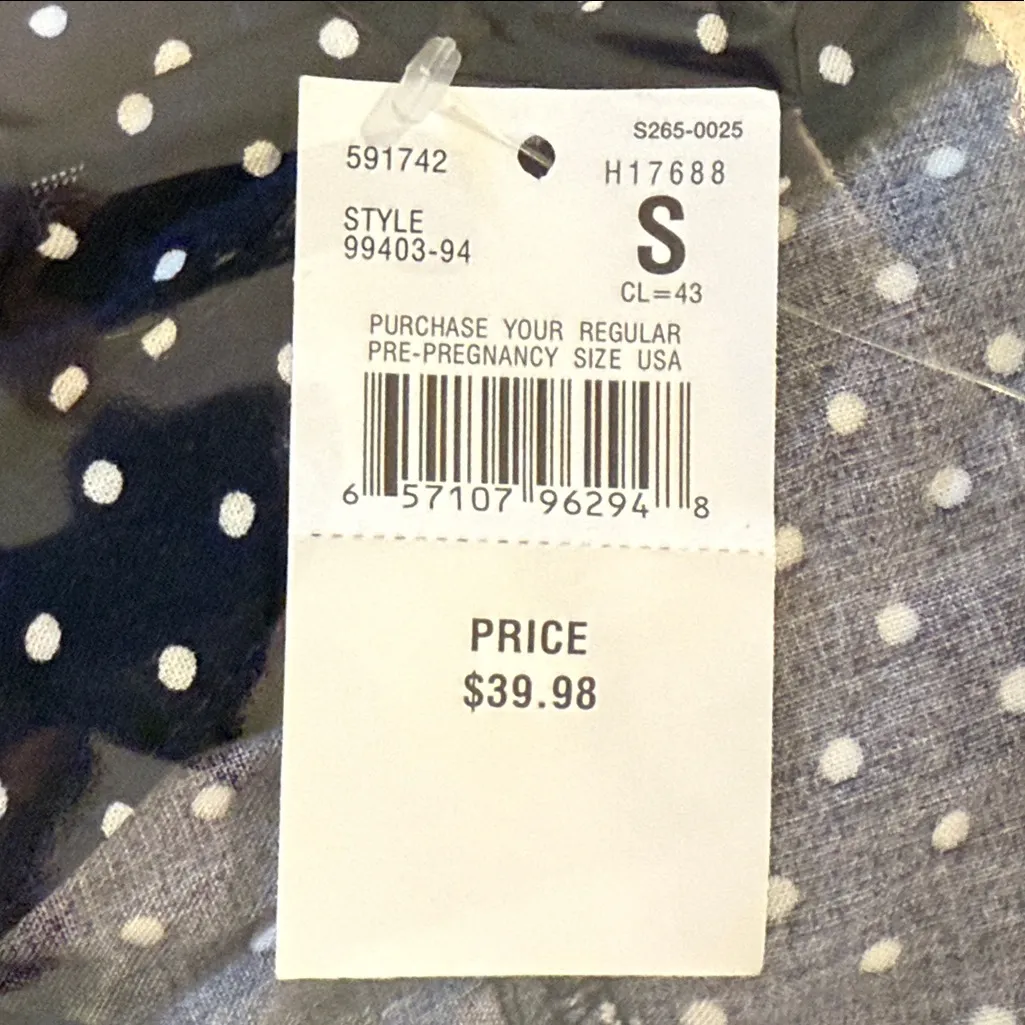 MOTHERHOOD MATERNITY navy Blue Polka Dot 1/2 Button Pullover Top S - Image 9