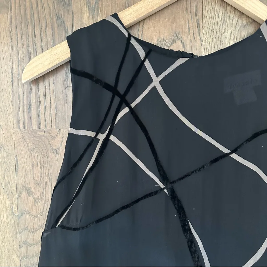 Vintage Tessuto Crosshatch Textured Silk Blend Organza Maxi Dress Black Beige L Size L - Image 6