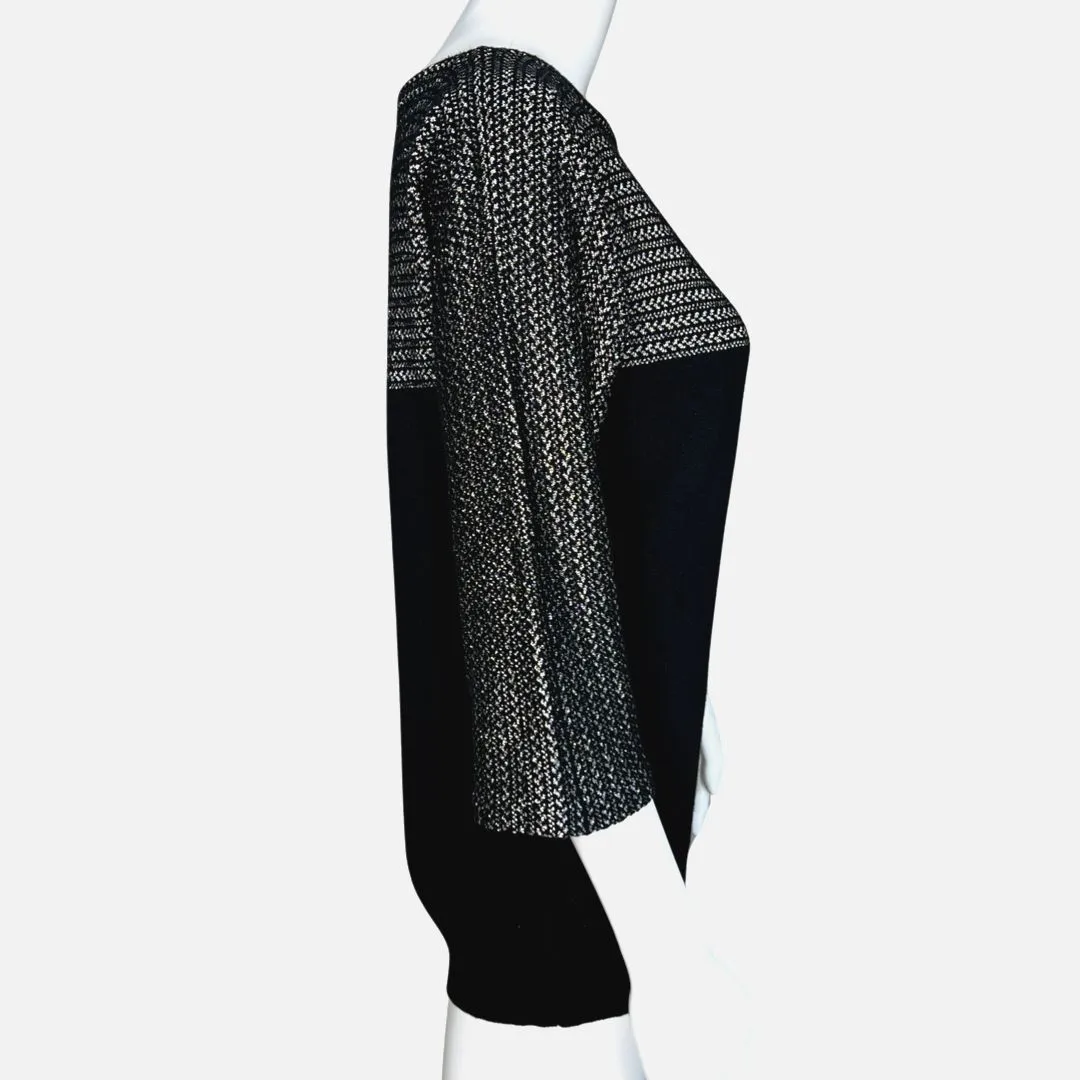 Lauren Ralph Lauren Sweater Women Small Black Silver Metallic Casual Edgy Preppy - Image 2