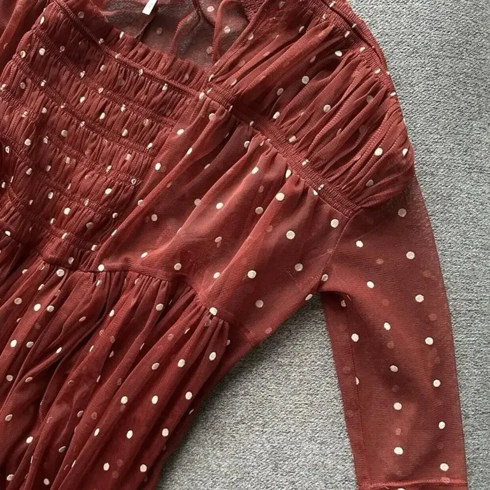 Free People Saya Polka Dot Sheer Mesh Tulle Baby Doll Tunic Top XS - Image 5