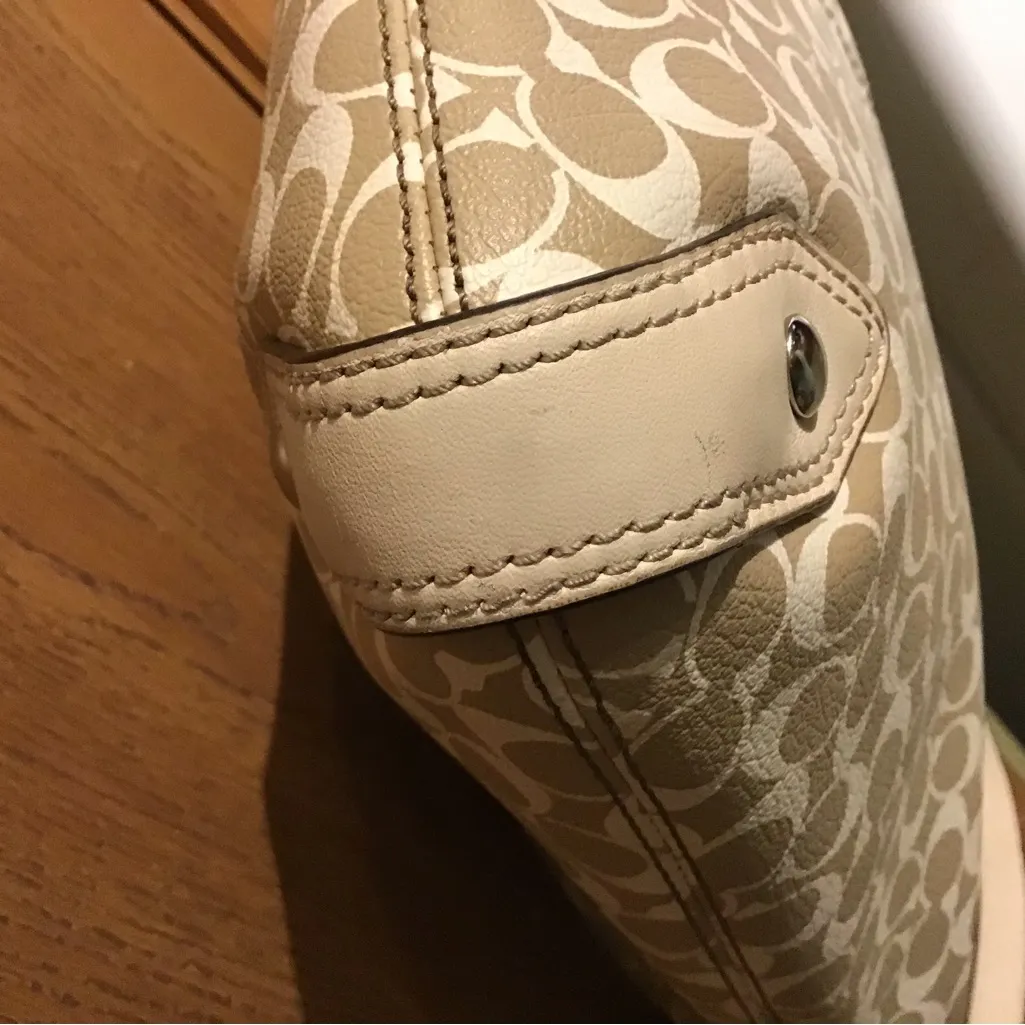 COACH CHELSEA SIGNATURE BEIGE PINK STRIPE LEATHER TRIM CROSSBODY SHOULDER BAG - Image 4