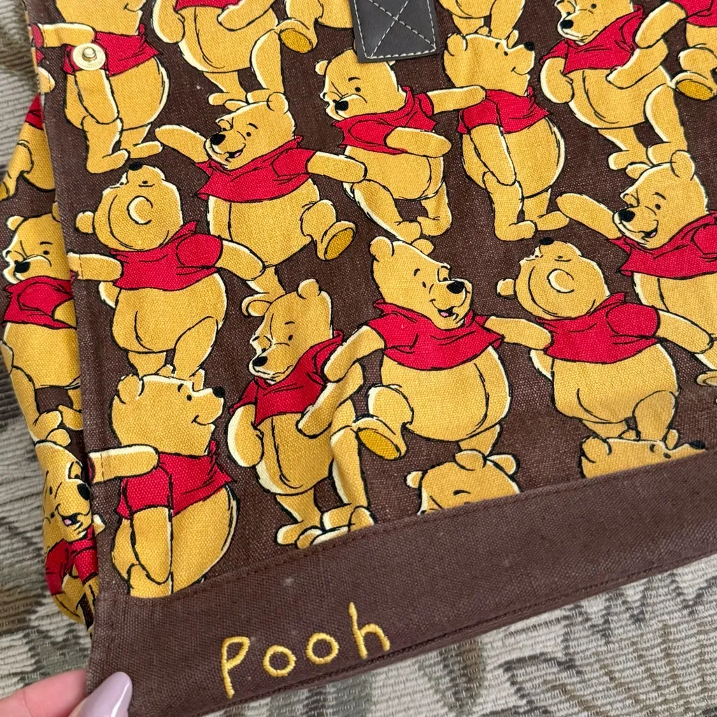 Disney Vintage Winnie the Pooh Bag Duffel Canvas Tote Overnight Travel AOP Yellow - Image 3