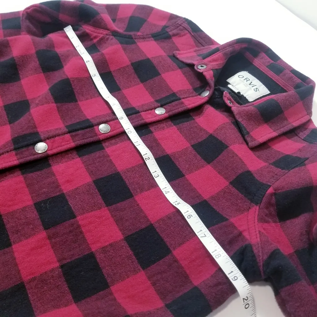 Orvis Red and Black Flannel Plaid Shirt Shacket Fleece Lined - Image 7