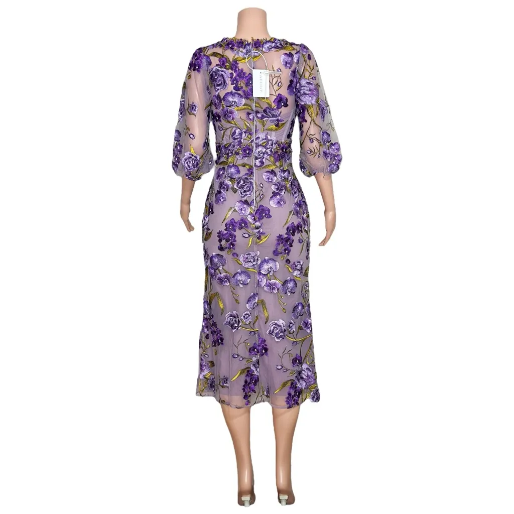 MARCHESA NOTTE Orchid & Rose Embroidered Tulle Cocktail Dress, Purple, 2 (US) Purple - Image 8