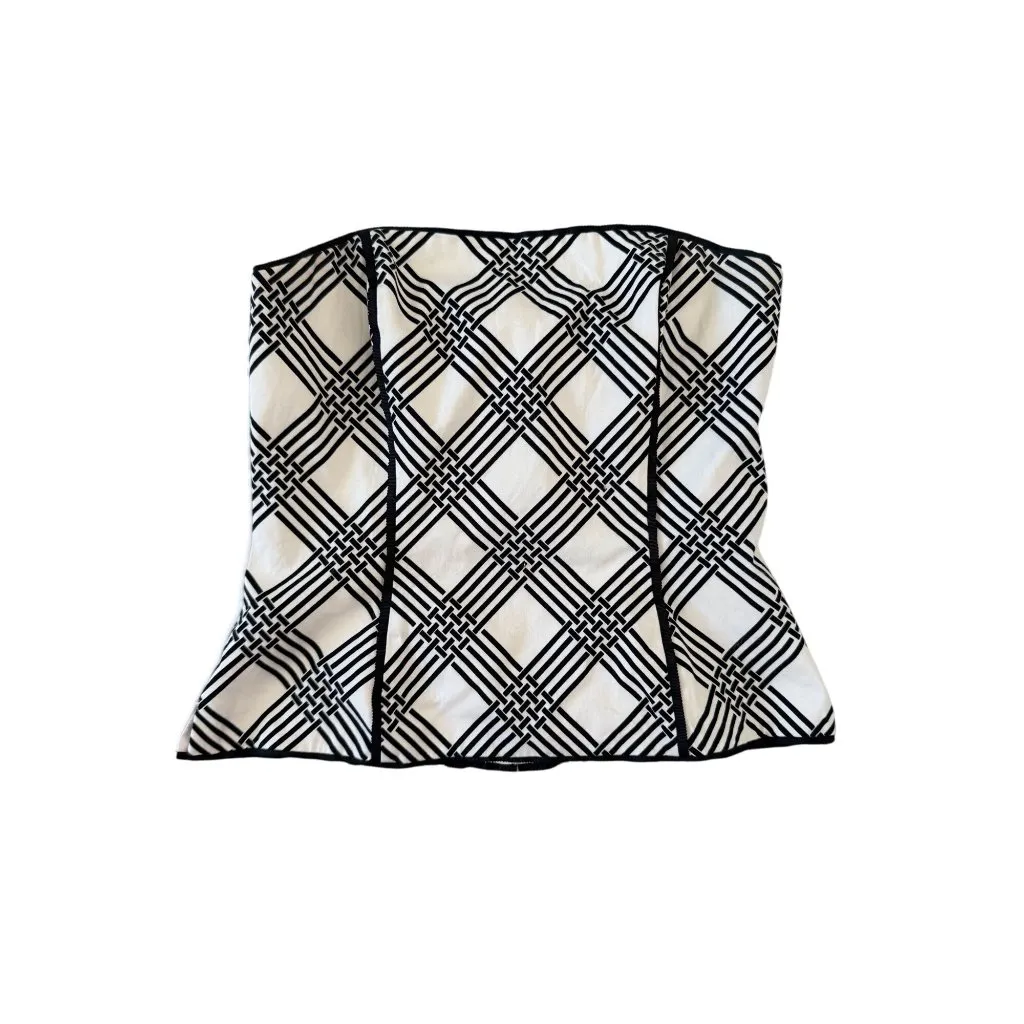 WHBM WHITE HOUSE BLACK MARKET Plaid Cream Black Striped Corset Tank Top - Image 6