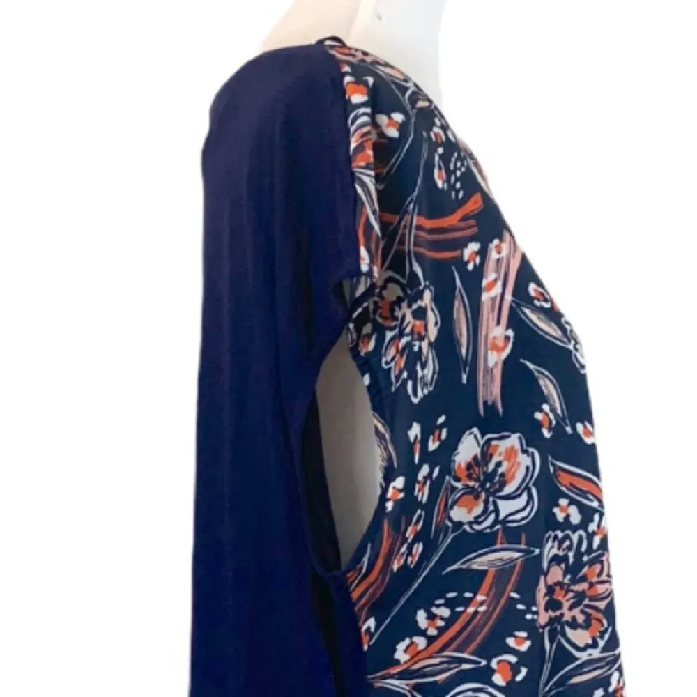 Long Tall Sally Women's Top Tunic Abstract Floral Ruched Side Tie Large Tall Blue - Image 9