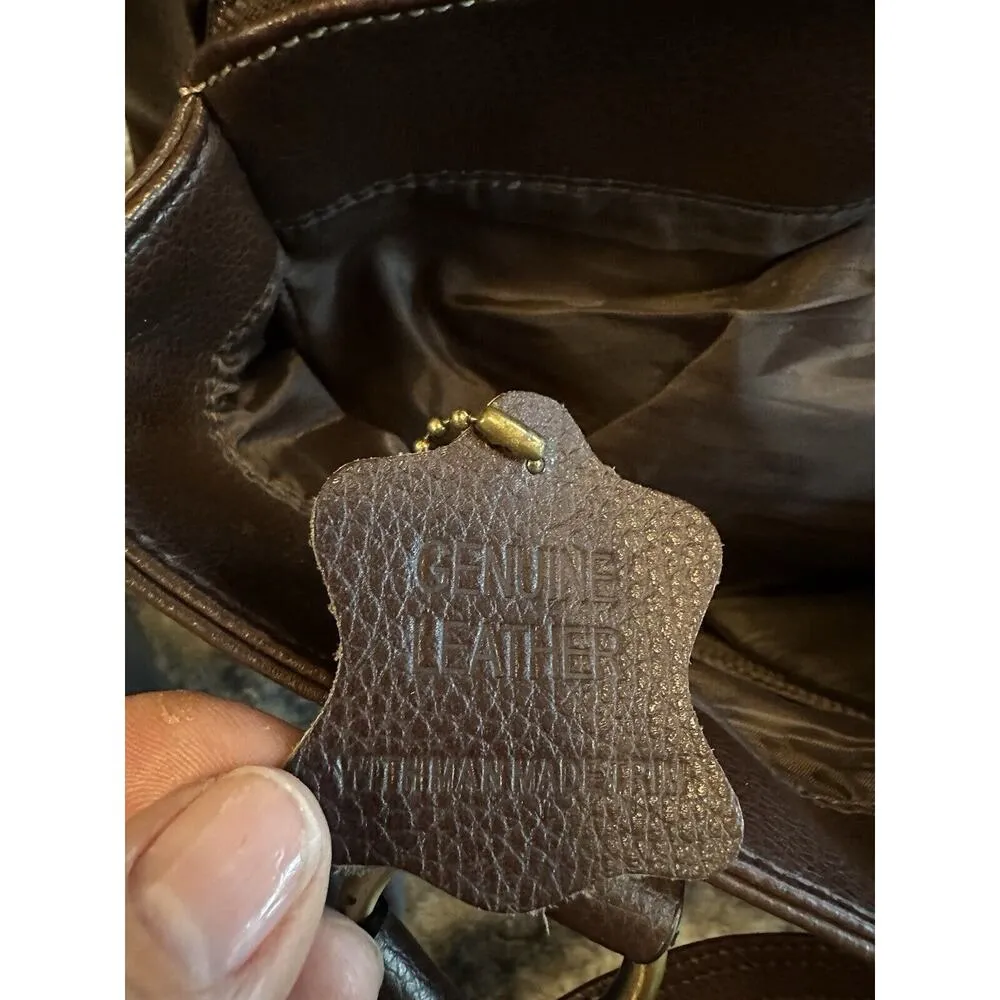 Brown Genuine Leather Purse Double Strap Snap Close Shoulder Bag Brass Hardware - Image 8