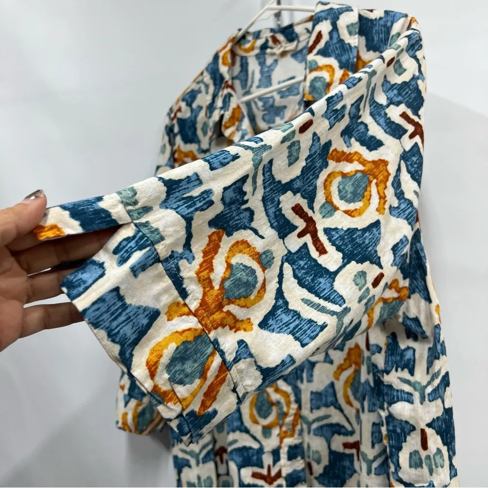 Christian Siriano 3x Shirt Womens Linen blend artsy Button down short Sleeve - Image 3