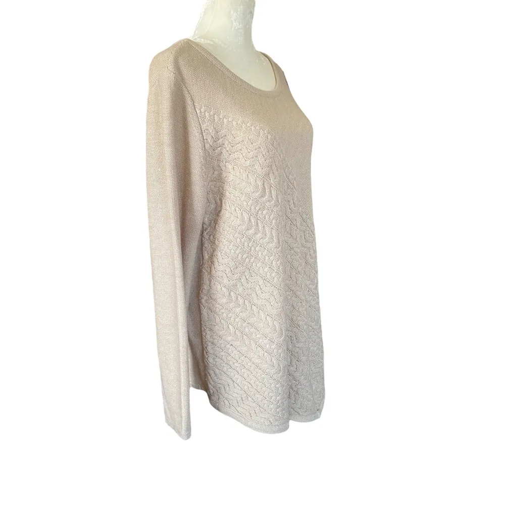 Rafaella women’s large cream colored crew neck casual cable knit sweater top - Image 2