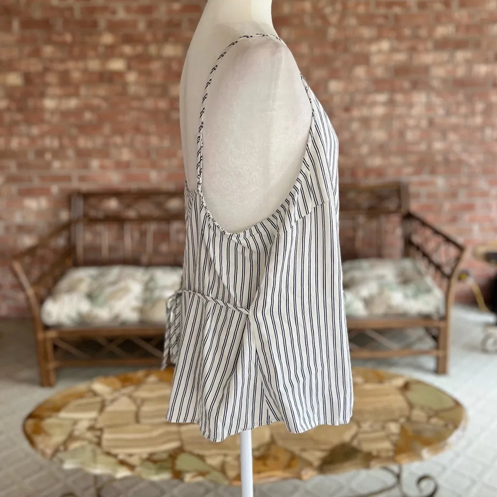 A New Day Vest Tank Top Striped Linen Ivory Blue Tie Back XL Preppy Trendy Work - Image 10