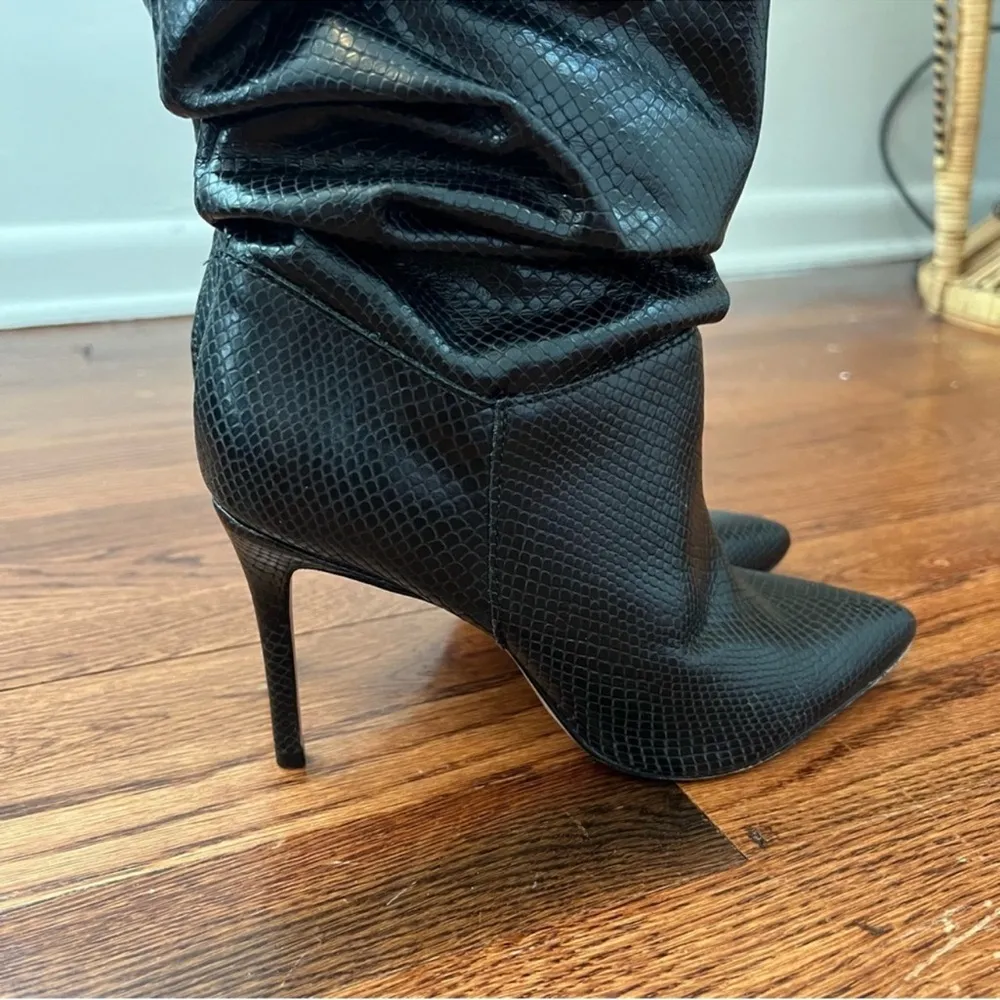 slouchy snakeskin embossed leather pull on Ashlee stiletto boots - Image 3