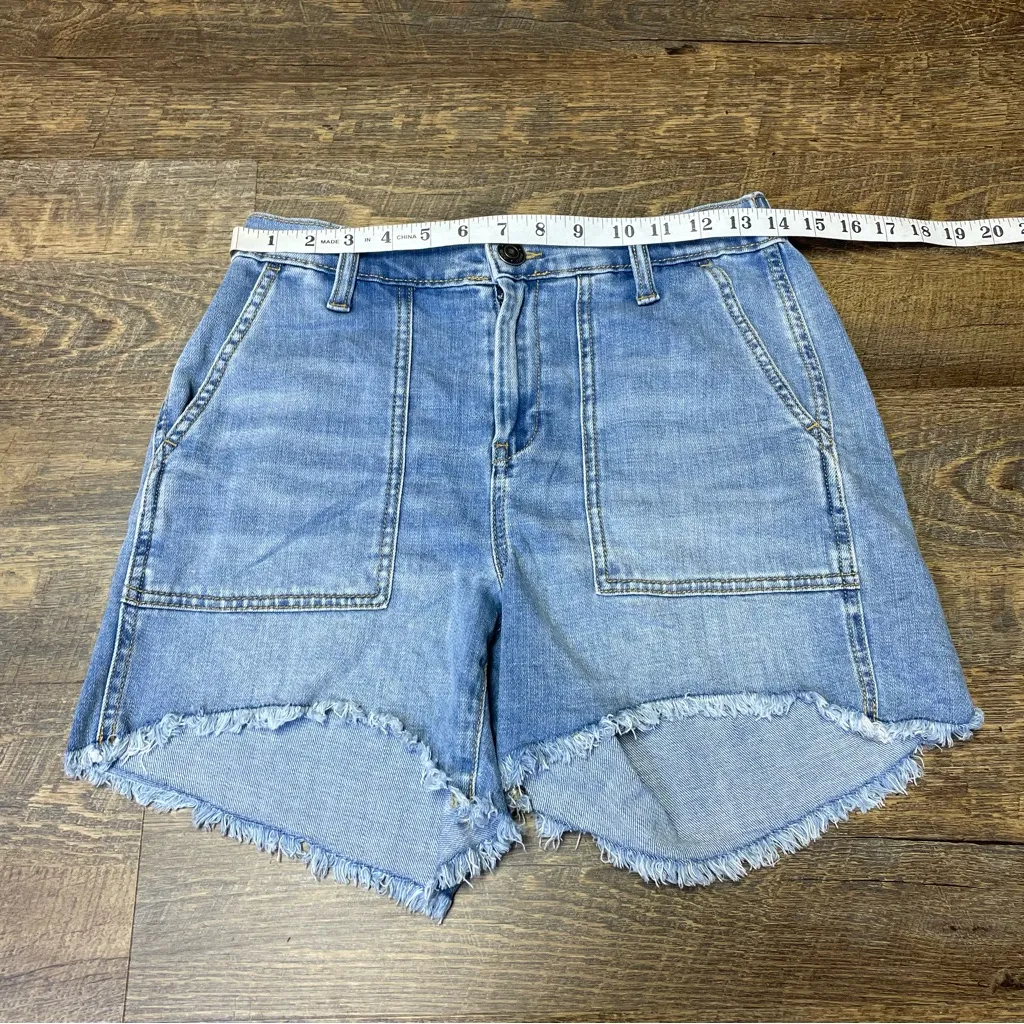 Aerie Adventure Denim Raw Hem Jean Shorts Womens Size Small Blue Elastic Band - Image 3